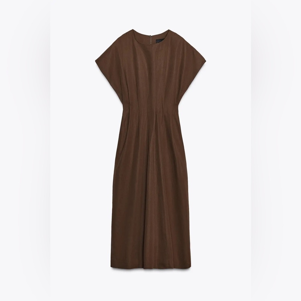 ZARA ZW COLLECTION PLEATED BROWN MIDI DRESS - MEDIUM
